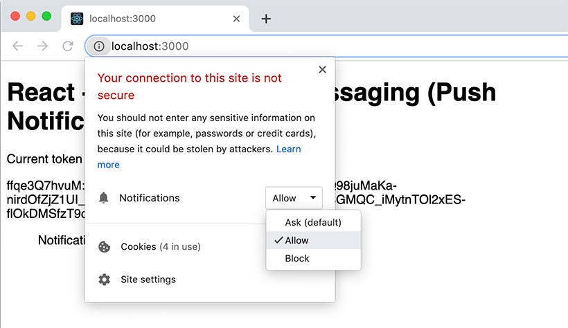 Change push notification settings on browser window
