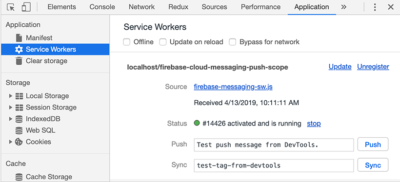 Firebase cloud messaging service worker registered